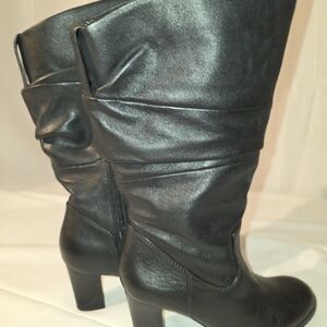 Naturalizer LAMONT  Black Chunky Heeled Leather Boots, Wide Calf. Sz 4m